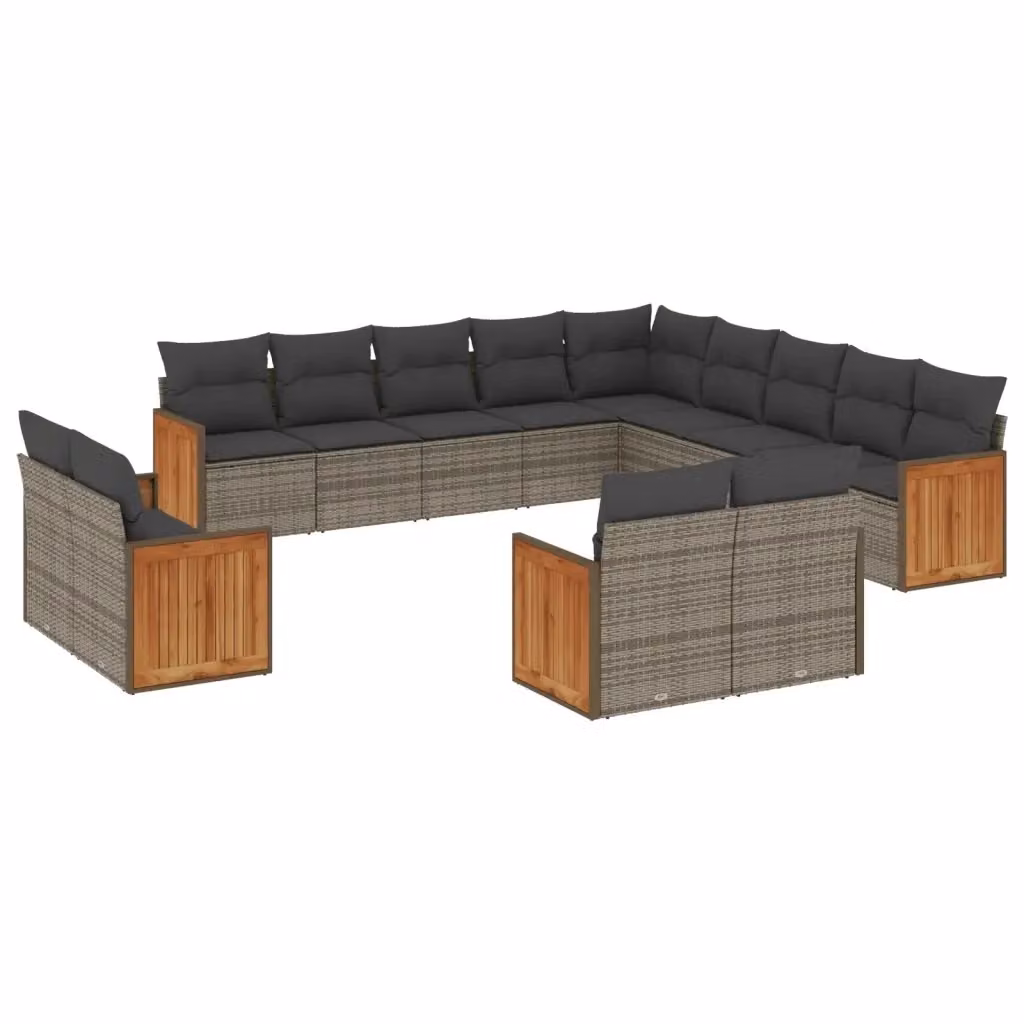 Set di divani da giardino VIDAXL in polyrattan grigio con cuscini, composizione a L da 13 pezzi – 2