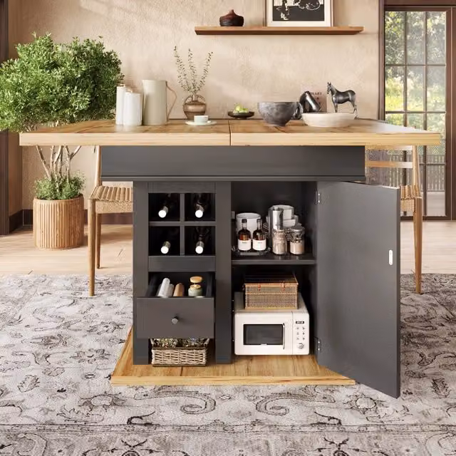 Tavolo allungabile rettangolare WISHDOR in MDF e metallo, nero e marrone, ideale per cucina e soggiorno