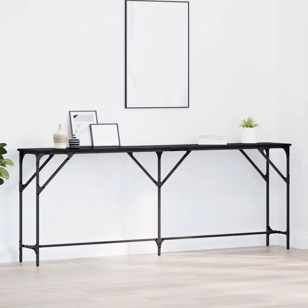 vidaXL Tavolo consolle in stile industriale nero, L: 200 cm, P: 29 cm, H: 75 cm