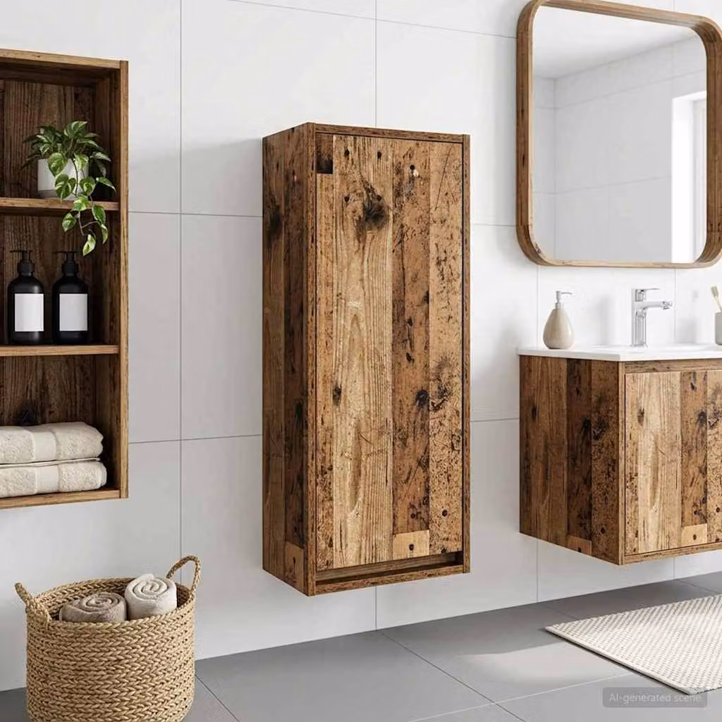 Mobile lavabo da parete vidaXL in legno marrone antico per bagno L/P/H: 35 x 20 x 81 cm