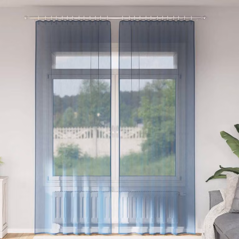 Set di 2 tende in voile semi-trasparenti vidaXL, colore blu, con tasche per asta, L: 140 cm, H: 260 cm