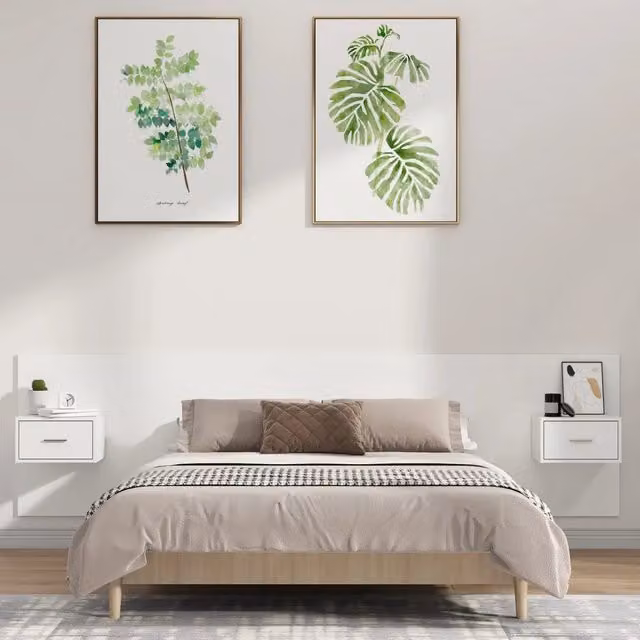 Testiera per Letto con Comodini in Legno Multistrato Bianco 3115724