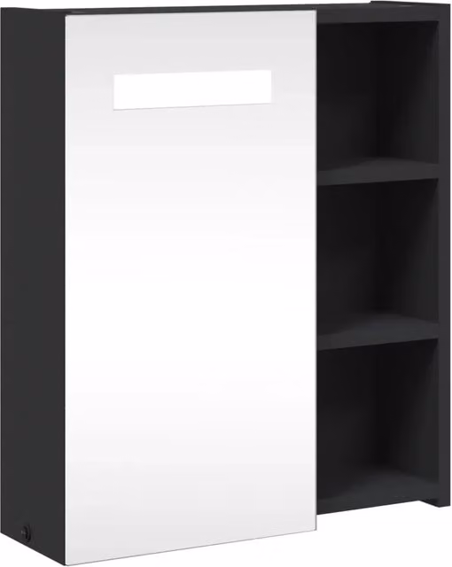 Mobiletto da bagno a parete con specchio e illuminazione a LED 45 x 13 x 52 cm con pratica illuminazione e design elegante in legno nero 02_0047267