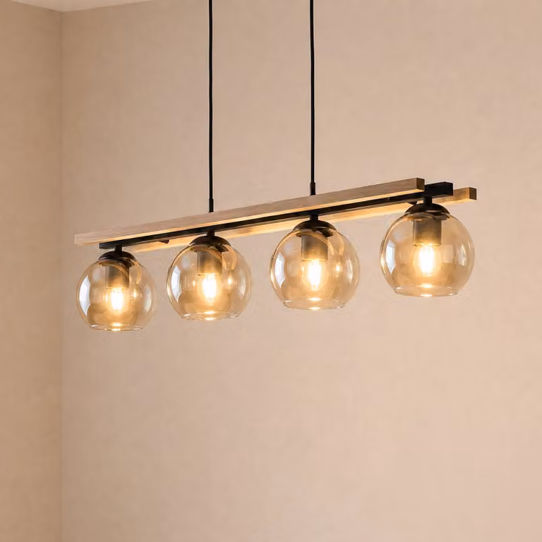 Lampada a sospensione in vetro Enrique Lindby, dimmerabile, Legno scuro, Soggiorno / Sala da pranzo, Vetro, Moderno, Lampada a sospensione
