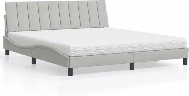 Letto Hanko con Materasso in Velluto Grigio Chiaro e Bianco vidaXL L/P/H: 218 x 185 x 74,5 cm