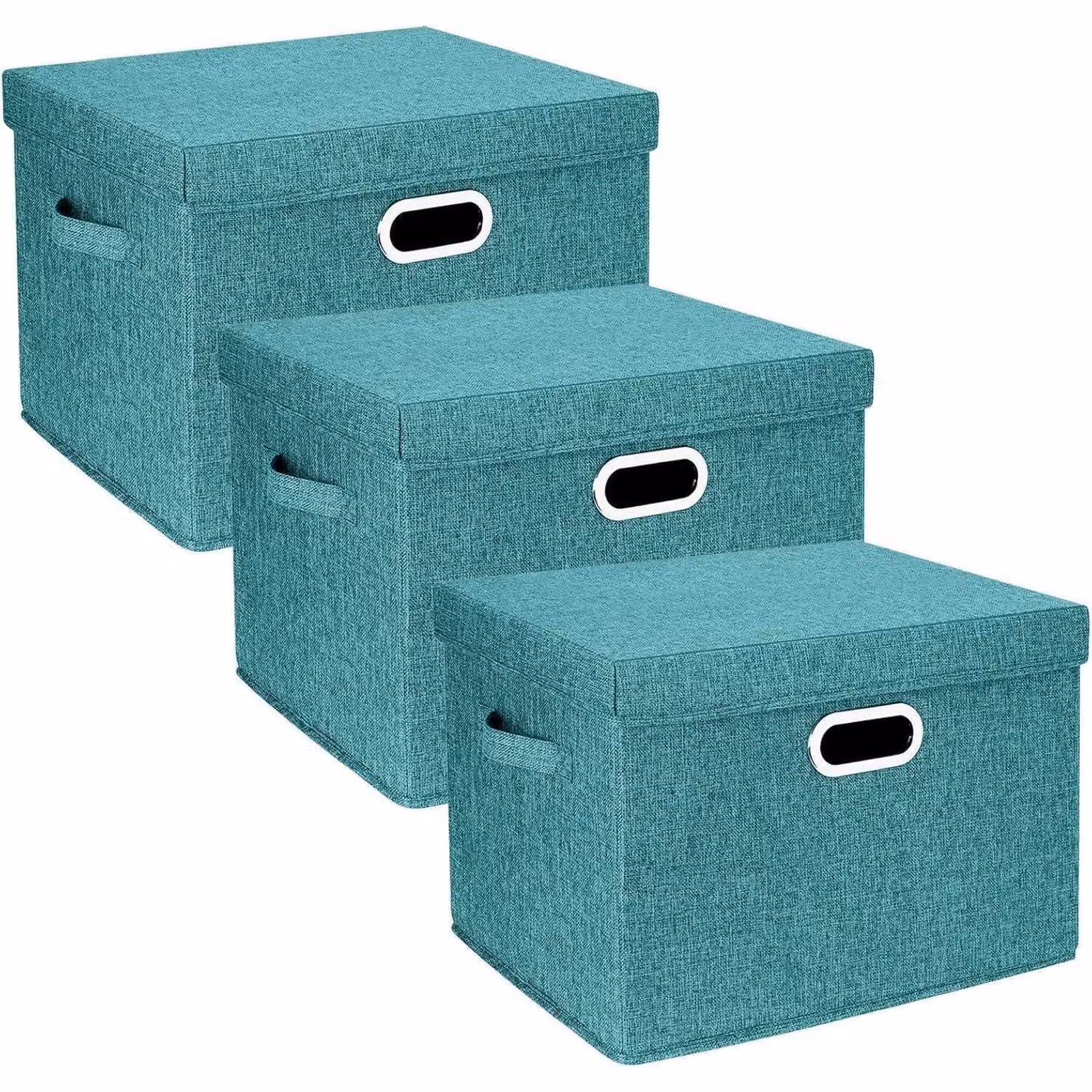 Contenitore con coperchio, in tessuto, pieghevole, lavabile, dimensioni 44x30x29 cm, confezione da 3 pezzi, colore: Aqua Deep