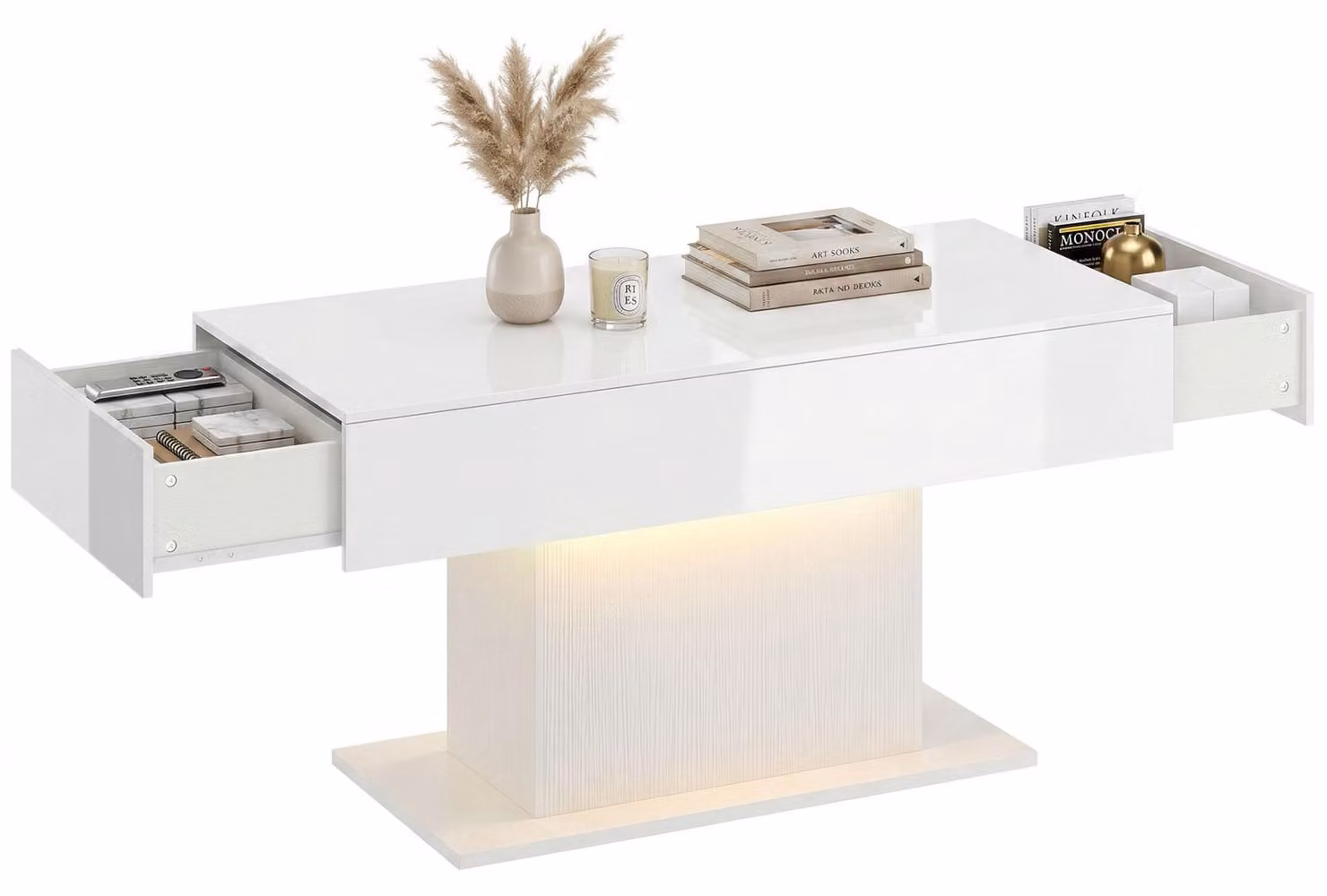 Tavolino da salotto HOMCOM con illuminazione a LED, per soggiorno, bianco
