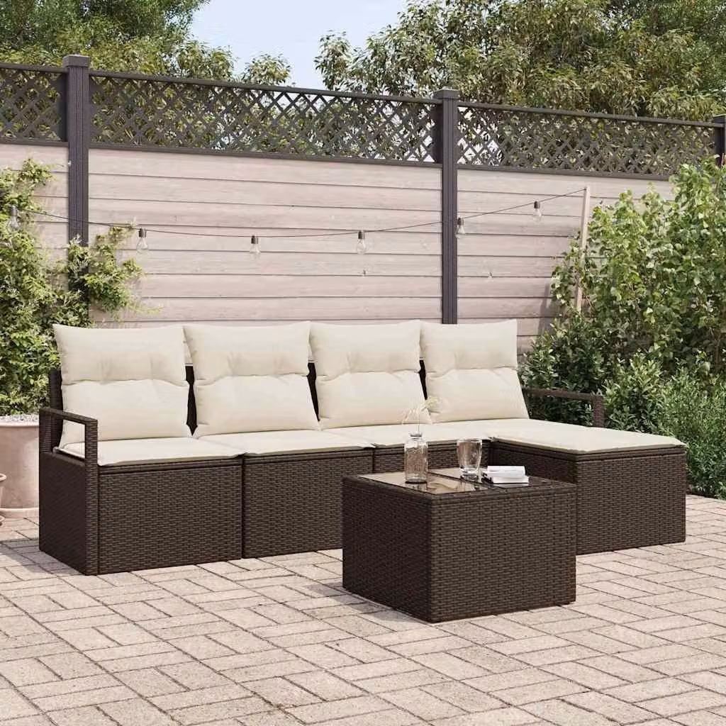 Set di divani con cuscino 6 pcs Marrone polyrattan