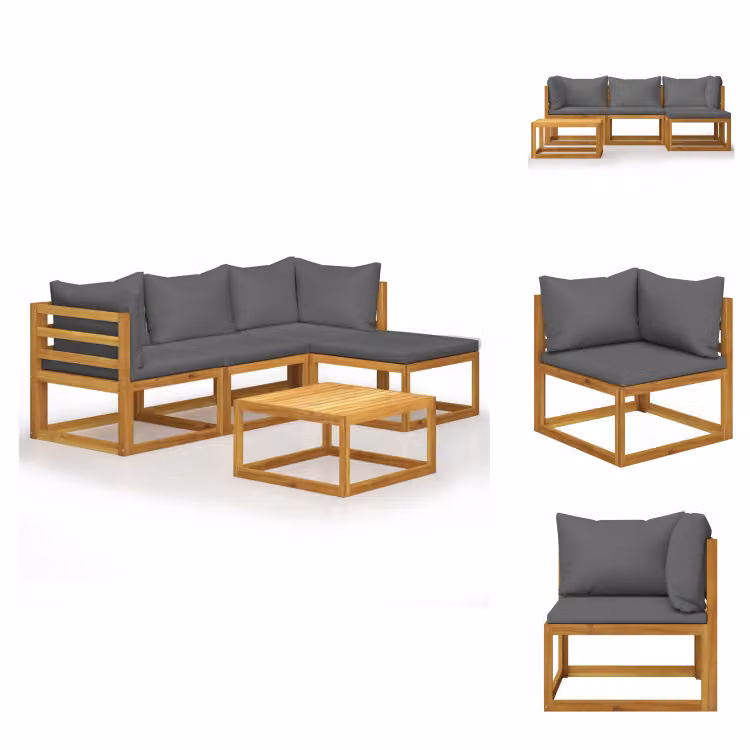 vidaXL Set da salotto da giardino 5 pezzi con cuscini in legno massiccio di acacia - Set di mobili da giardino