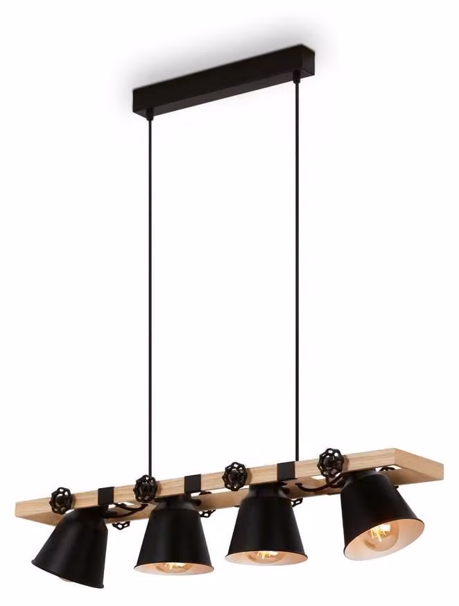 Lampada a sospensione Lampada a sospensione Vintage 4 luci 4xE27 Metallo-legno nero Briloner