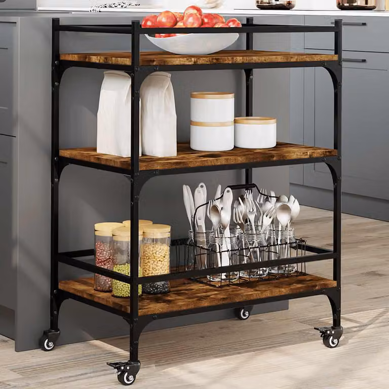Carrello da cucina vidaXL in stile industriale, Rovere Fumo, L 65 cm x P 40 cm x H 86,5 cm
