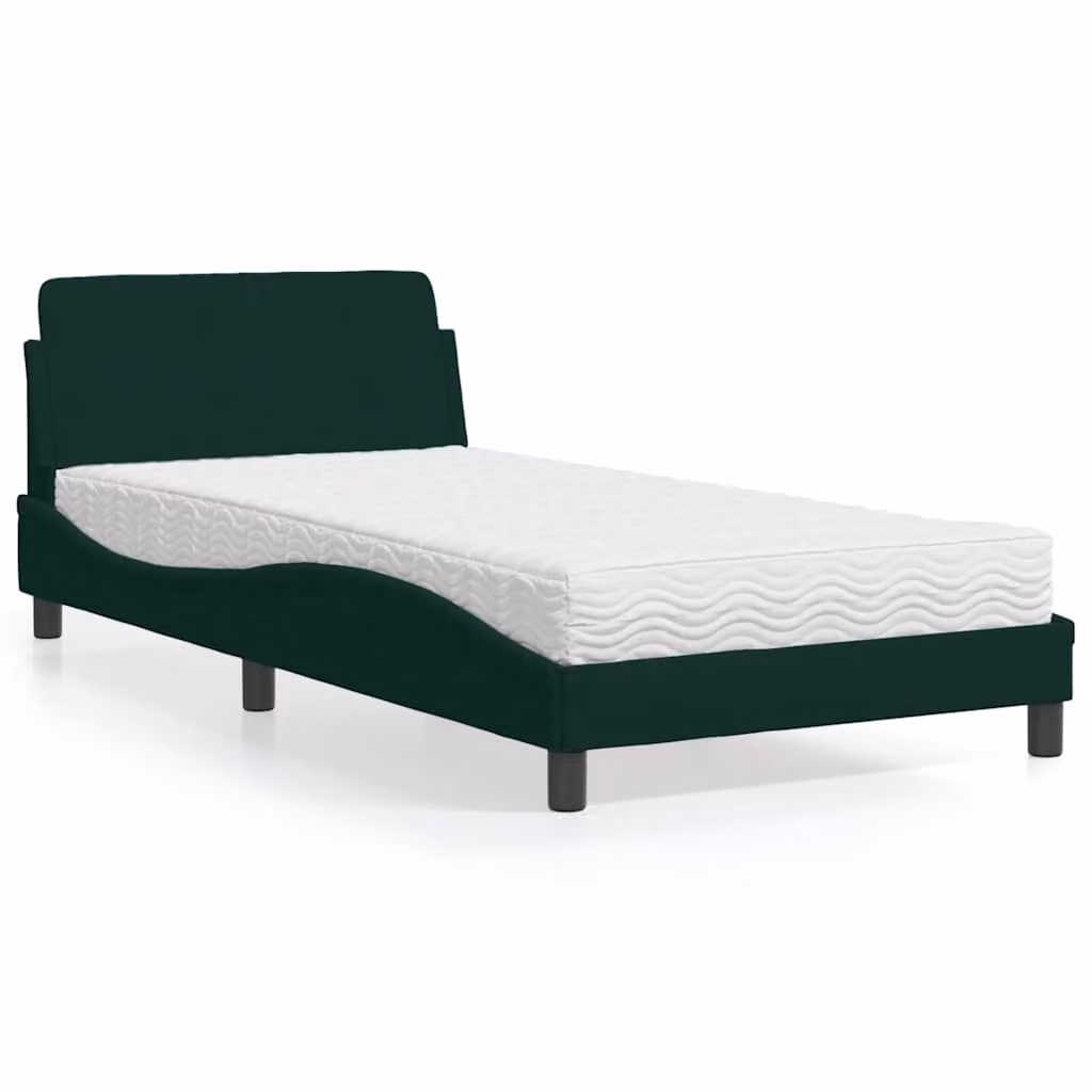Letto con Materasso Dover vidaXL in Velluto Verde Scuro, Dimensioni: 100 x 200 cm
