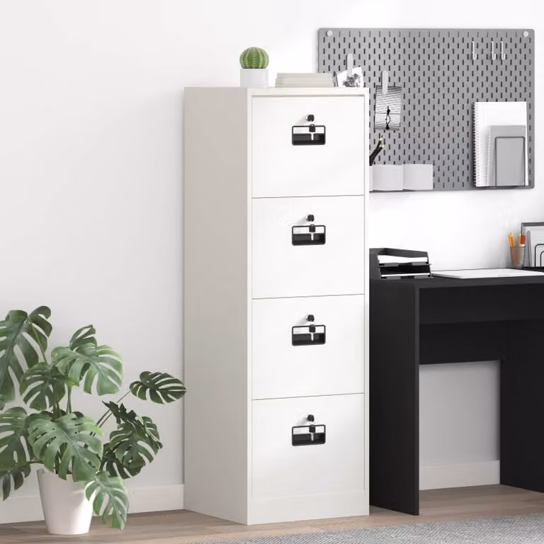 Armadio per file vidaXL in metallo bianco con cassetto e serratura, L/P/H: 45,5 x 42 x 139 cm