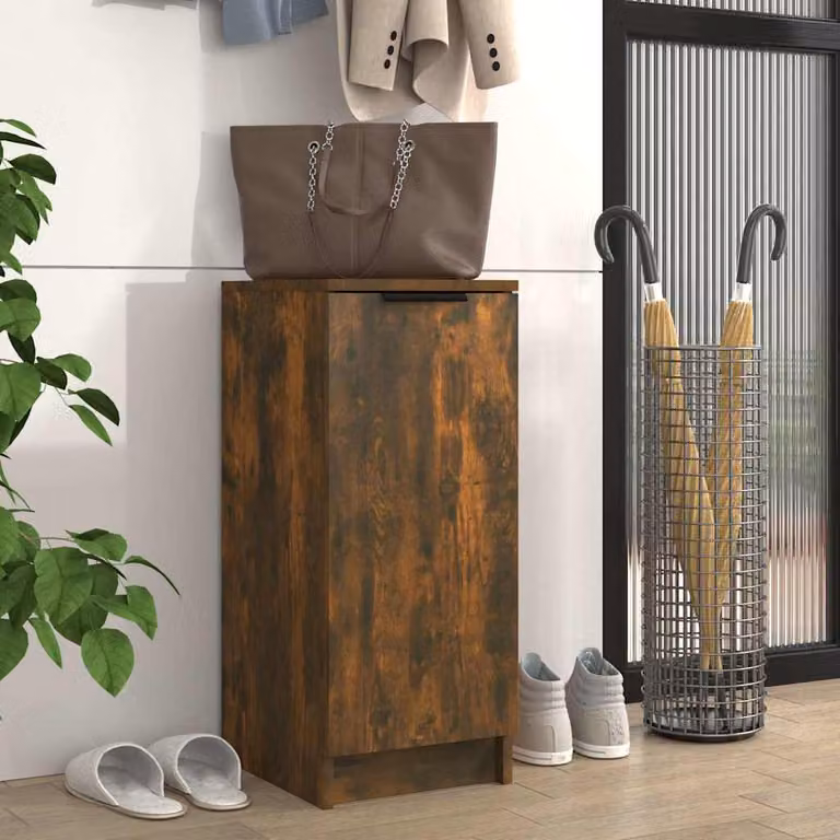 Scarpiera moderna vidaXL in legno rovere fumo con ante a battente, L: 30 cm, P: 35 cm, H: 70 cm