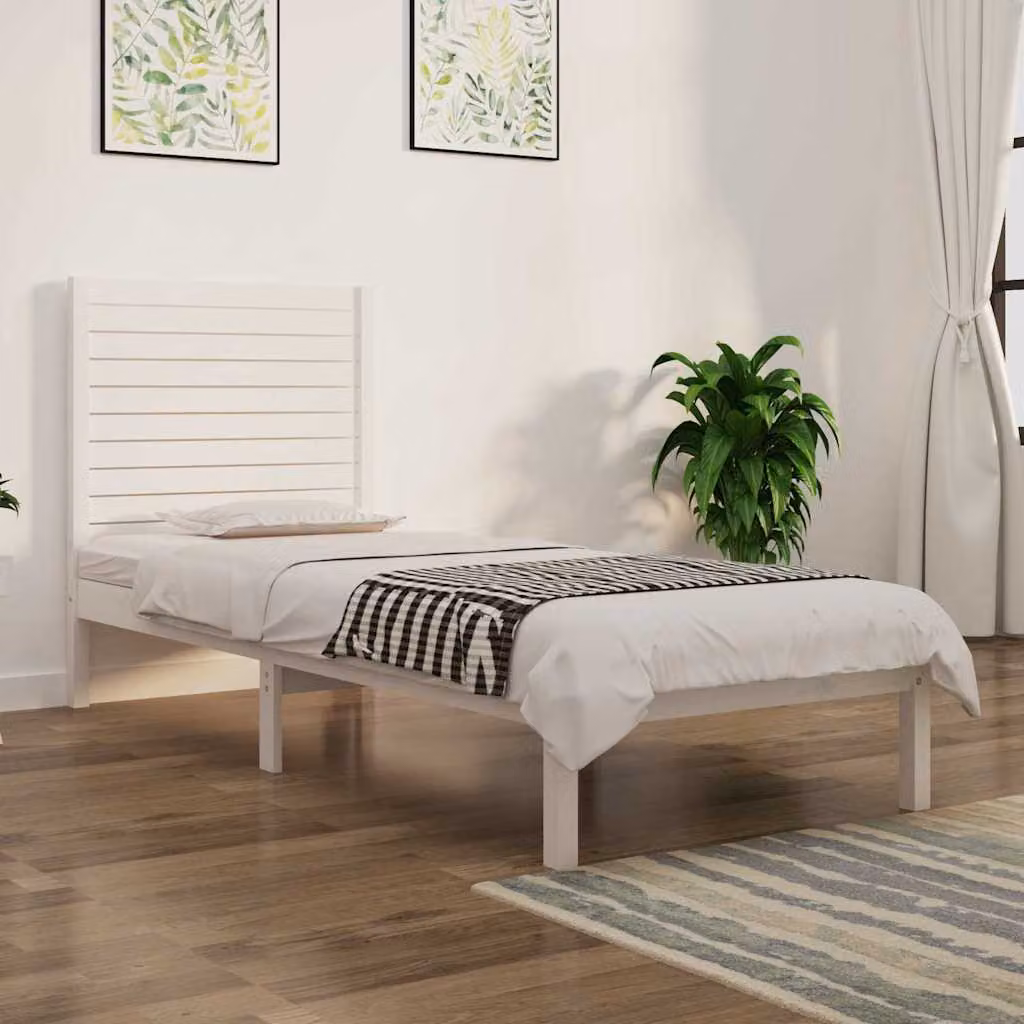 Giroletto singolo vidaXL in legno massello di pino bianco con doghe fisse L/P/H: 190 x 90 x 25 cm