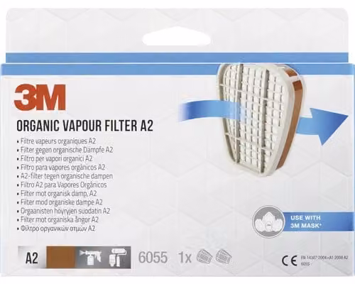 3M 7100330415 3M Filter für Atemschutzmasken 6055 A2 EN 14387:2004 + A1:2008 A2, 1 Paar