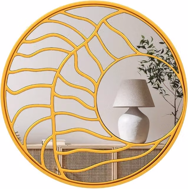 Specchio da parete rotondo DESIGN IN con cornice irregolare abstract, colore oro, Diametro: 80 cm – 1