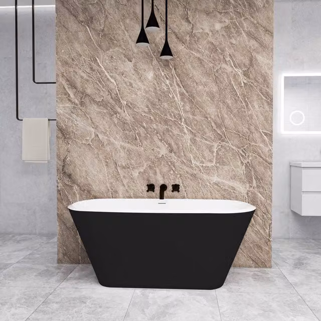 Vasca da Bagno a Isola 150x72x60 cm Vasca da Bagno Freestanding in Acrilico Nero Ovale