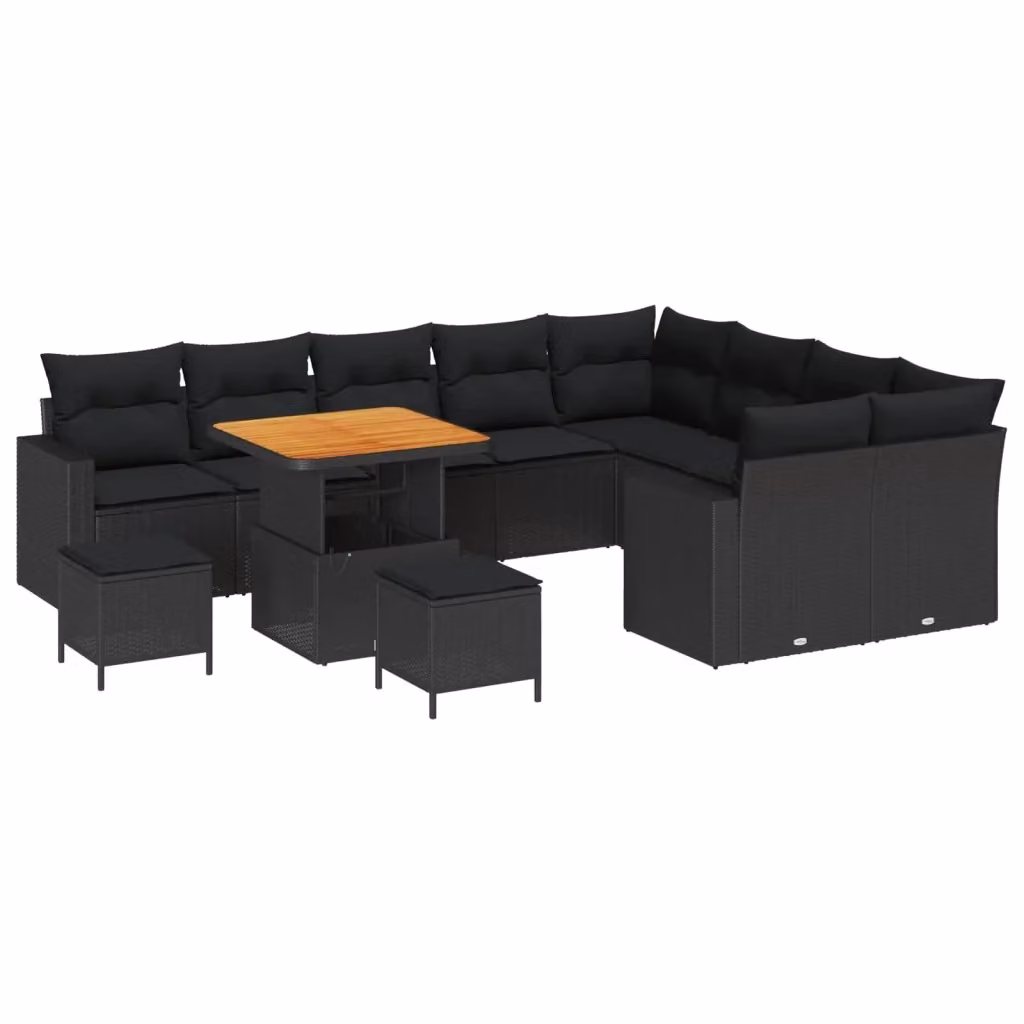 Set Divano da Giardino 12 Pezzi vidaXL Nero con Cuscini e Tavolino da Caffè in Polyrattan e Acciaio – 2