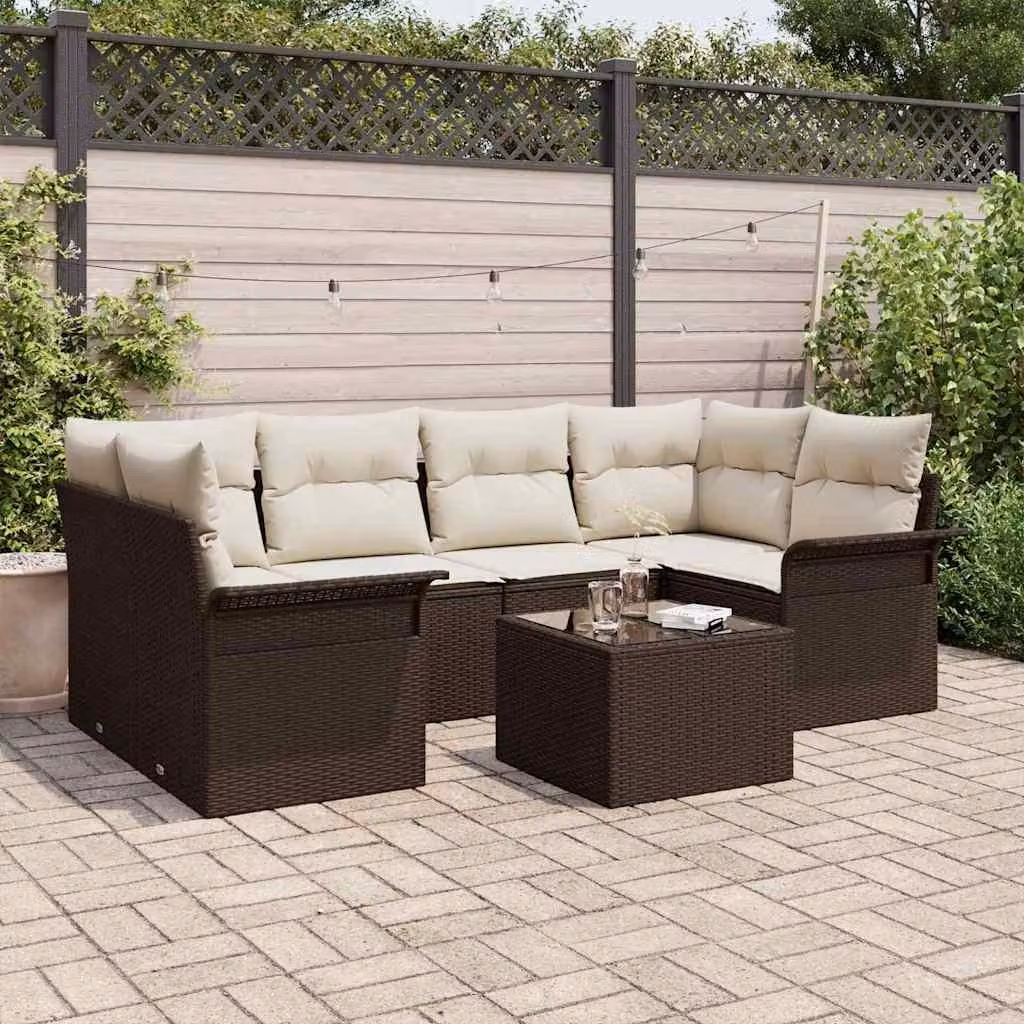 Maison Exclusive - Set Divano da Giardino con cuscino 7 pcs Marrone polyrattan
