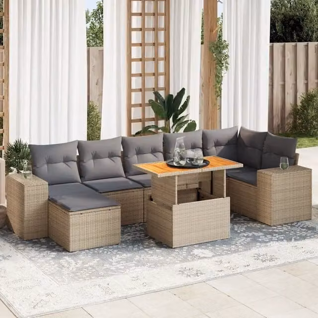 Set Divano da Giardino 8 pz con Cuscini Beige in Polyrattan 3327405