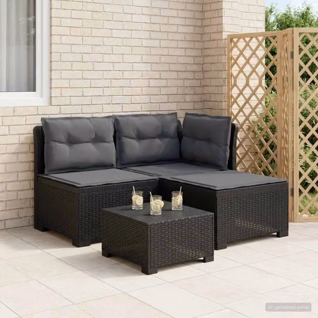 Divano da giardino a 3 posti vidaXL con cuscini in look rattan grigio antracite e coperture rimovibili – 1