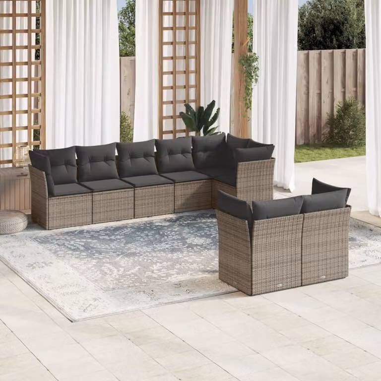 vidaXL Set Divano da Giardino 8 pz a L in Polyrattan Grigio con Cuscini
