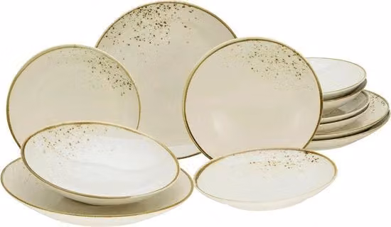Set da tavola da 12 pezzi in ceramica - Collezione Naturale - resistente a lavastoviglie e forno a microonde