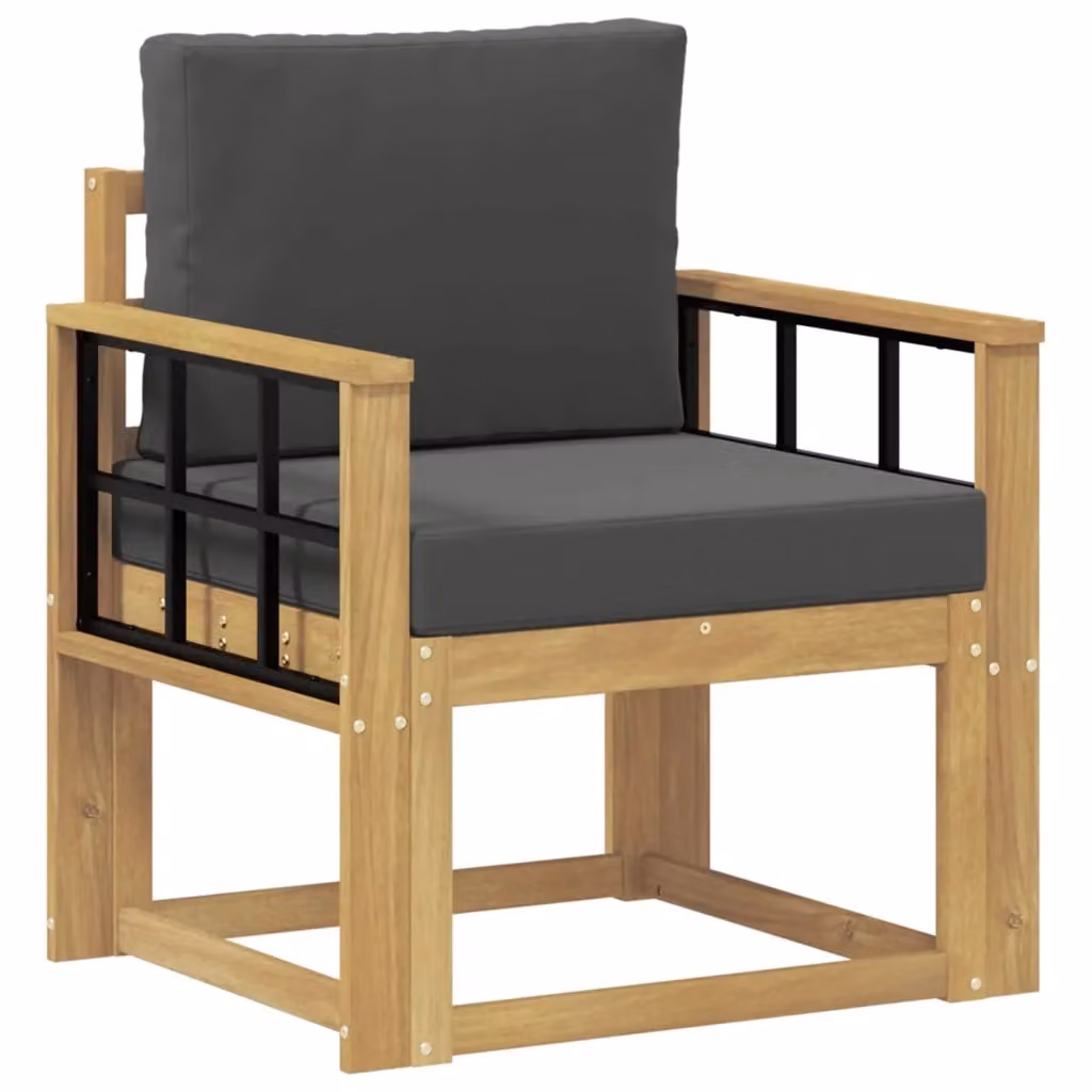 Set di 2 divani da esterno moderni in legno di acacia con cuscini in poliestere bianco e antracite per giardino e terrazza