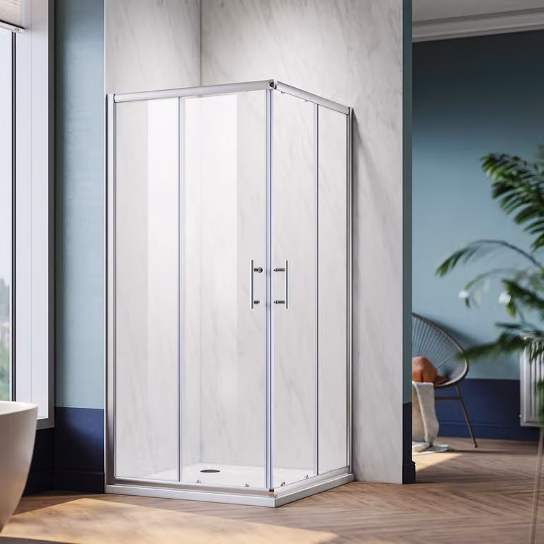 SONNI doccia angolare LxPxH: 70x80x185 cm ingresso angolare doppia porta scorrevole doccia vetro temperato di sicurezza funzione di sgancio rapido protezione dagli schizzi