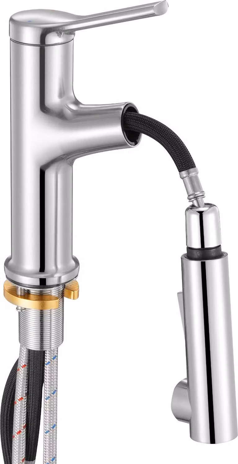 Miscelatore per lavabo SucceBuy in nichel spazzolato e acciaio inox, rubinetto con doccetta estraibile, miscelatore a risparmio idrico e monocomando per bagno, camper o lavello da bar