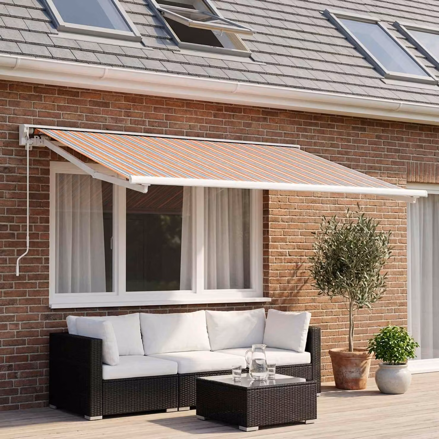 Maison Exclusive - Tessuto di ricambio per tende da sole, colore blu e arancione, dimensioni 350 x 250 cm, in poliestere
