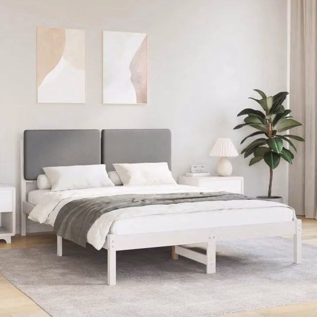 Letto con Testiera Rivestita Grigio chiaro 150 x 200 cm 877903