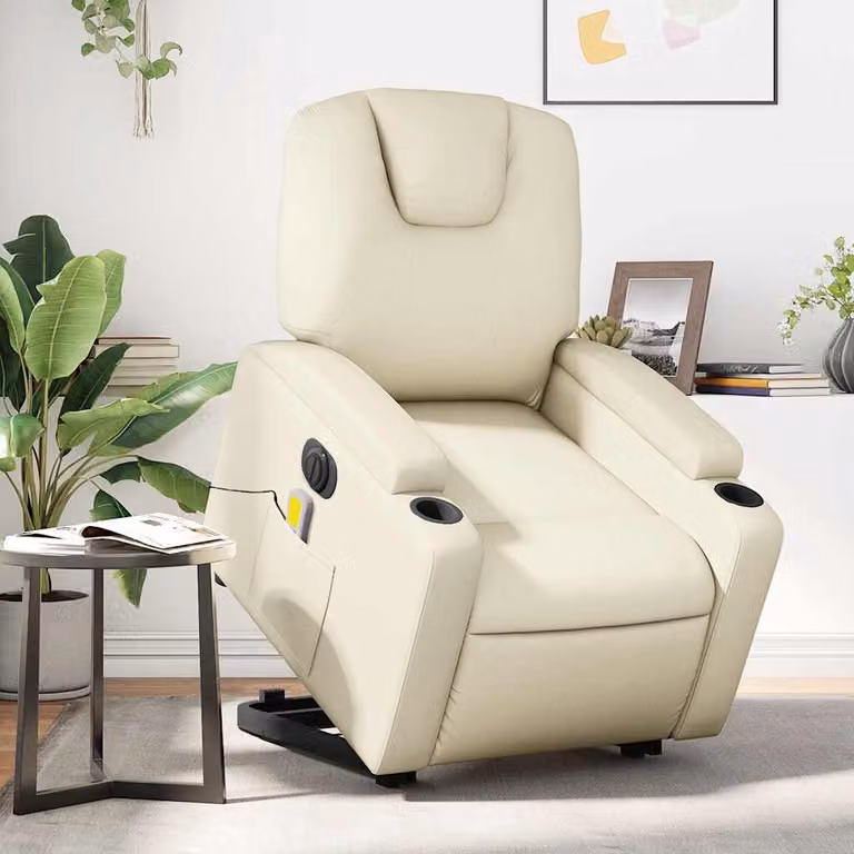 Poltrona Alzapersona Elettrica Reclinabile vidaXL in Similpelle Beige con Braccioli