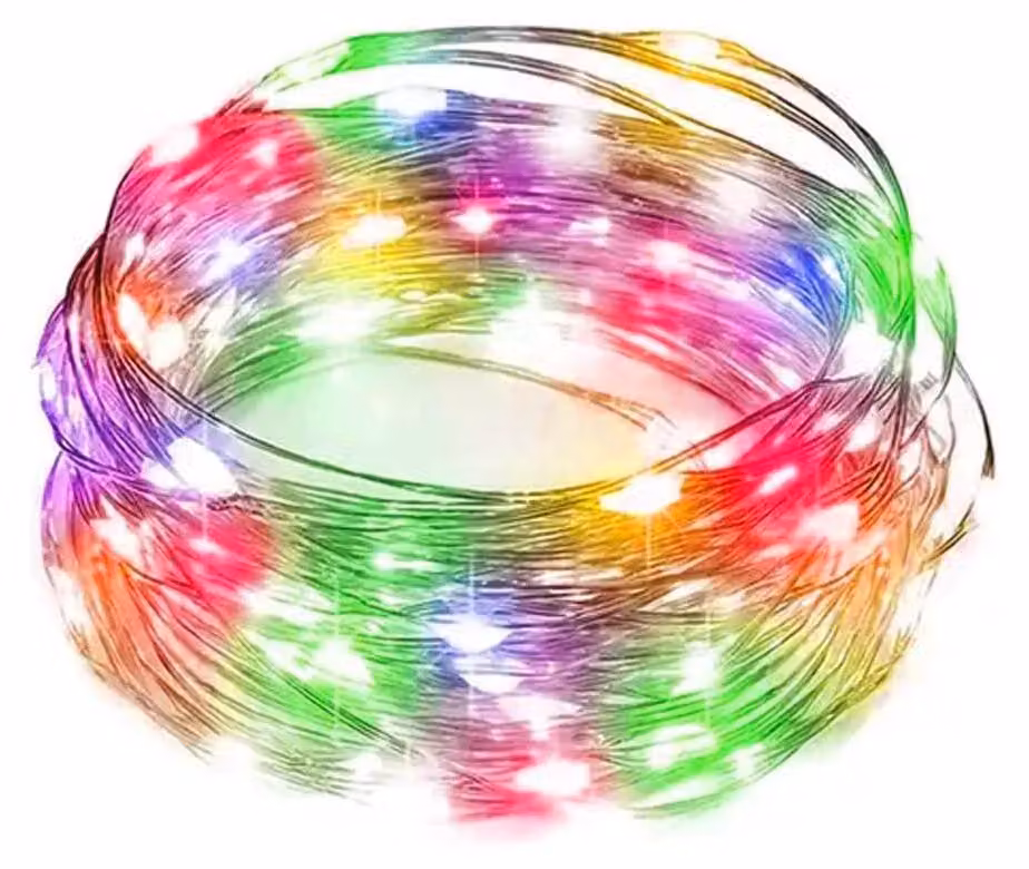 Catena luminosa a LED, 4 metri, filo di rame, colori RGBY, alimentazione a batteria