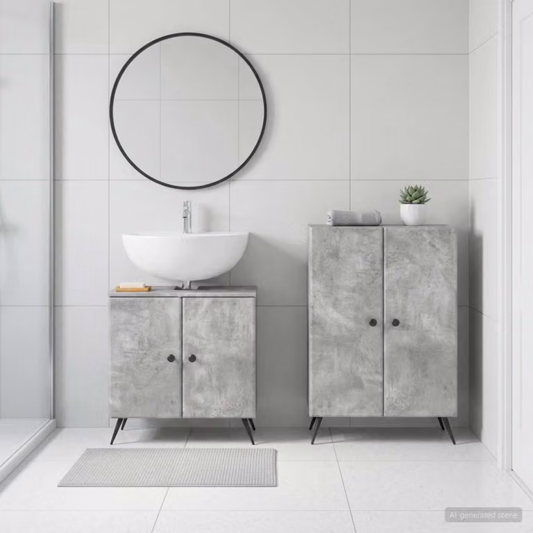 Set di mobili da bagno vidaXL BREDA composto da 2 pezzi, mobile lavabo e mobile contenitore, colore grigio cemento opaco