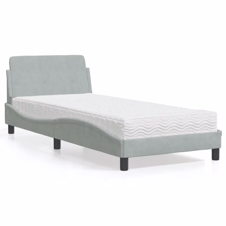 Letto con Materasso Dover vidaXL in Velluto Grigio Chiaro 90x190 cm