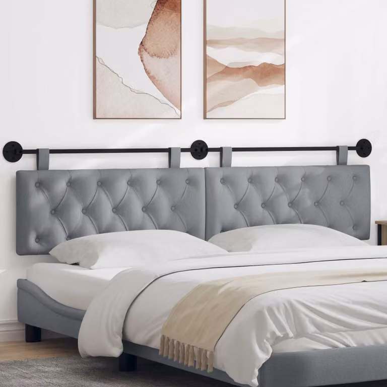 vidaXL Testiera del letto sospesa in tessuto Grigio Chiaro con pannello imbottito e struttura in legno e metallo