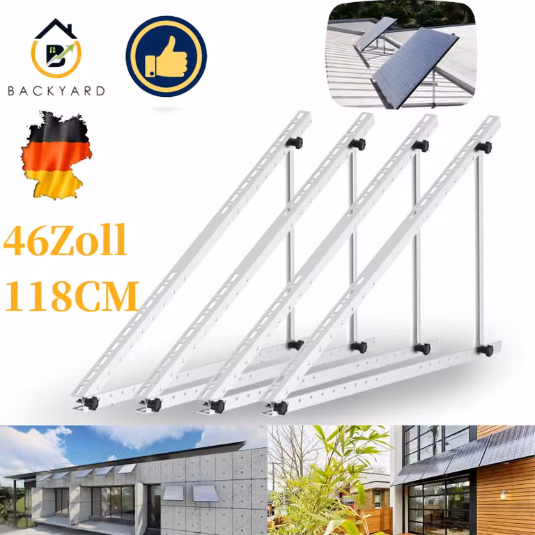 Staffa per centrale elettrica da balcone 46" staffa per pannello solare montaggio su tetto piano set elevazione 0°-90° staffe fotovoltaiche per balcone casa mobile 2 coppie