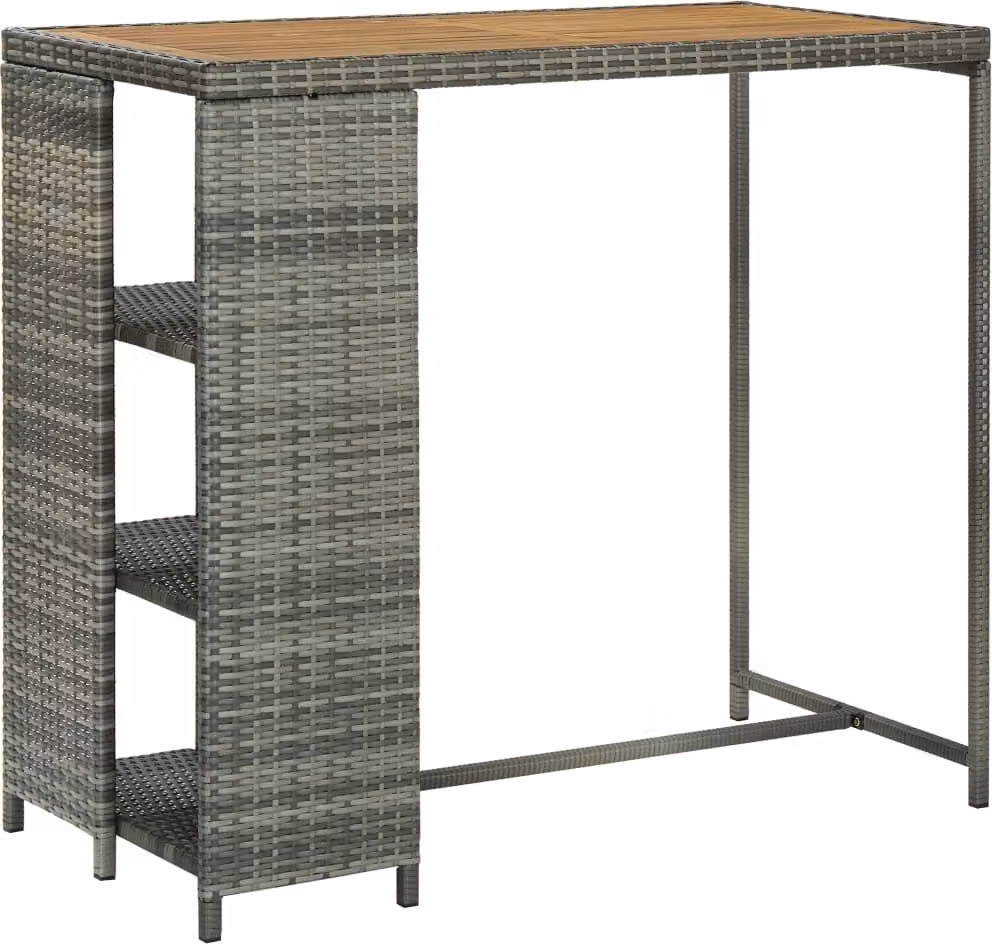 The Living Store Tavolo da bar con ripiano grigio 120x60x110 cm in poly rattan