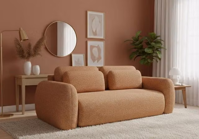 Sessame Divano Letto 3 Posti con Contenitore DMORA Arancione L: 266 cm, P: 121 cm