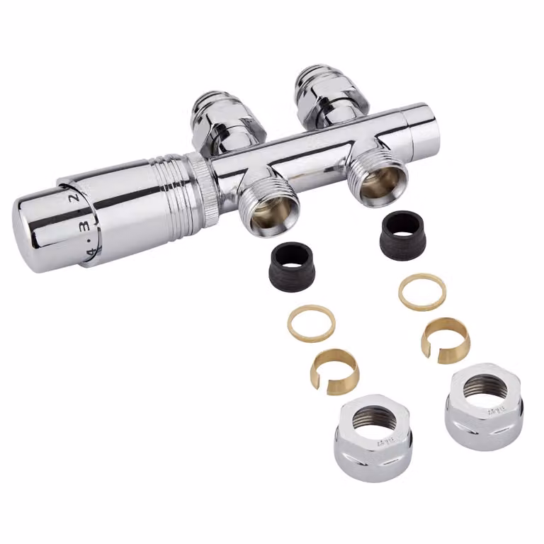 Valvole Diritte Termostatiche Multiblock H per Radiatori 3/4” con Adattatori Rame Ø16mm