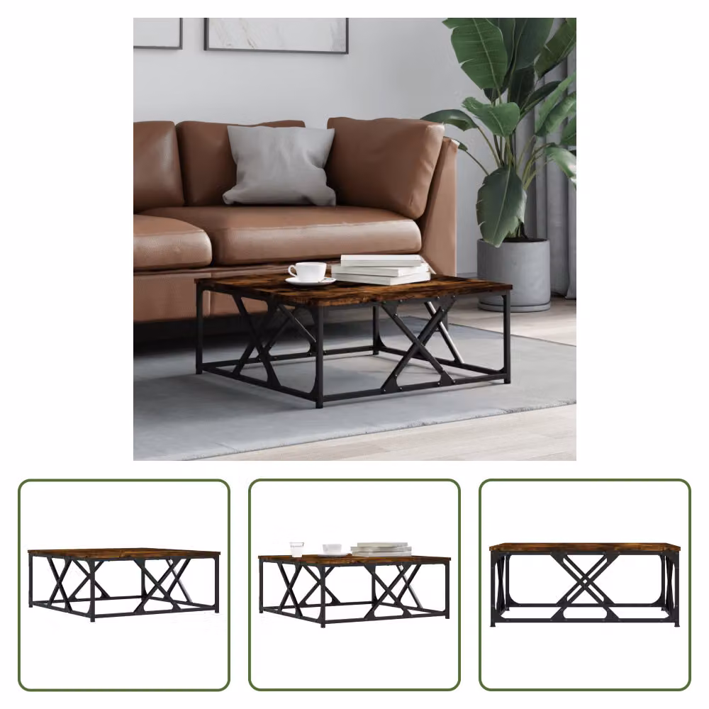 The Living Store tavolino in rovere fumé 70x70x30 cm materiale a base di legno