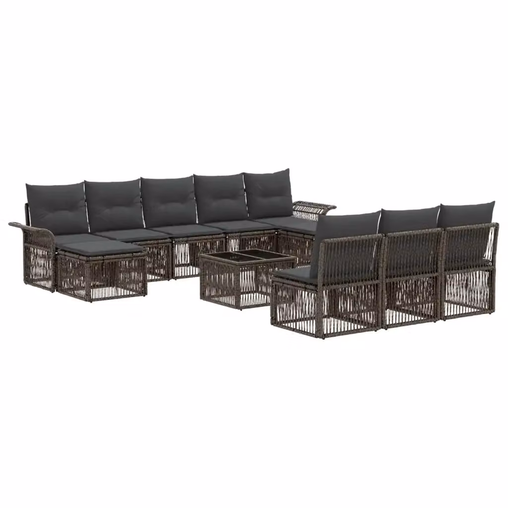 Set Divano da Giardino vidaXL a forma a U in Polyrattan Grigio con 11 Pezzi e Cuscini Rimovibili – 2