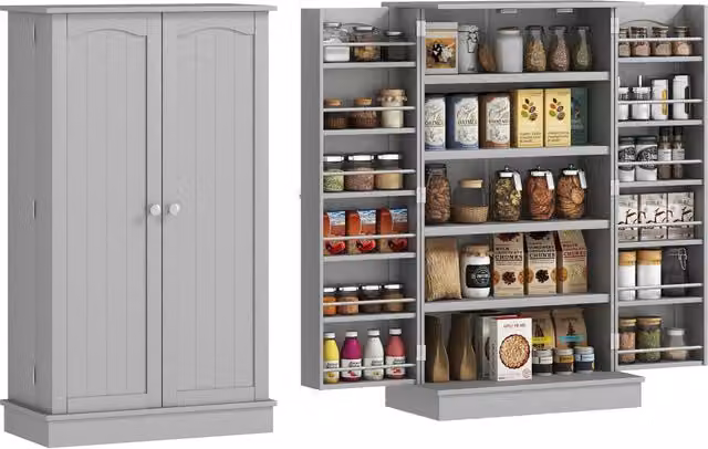 Armadio da cucina Zephmum grigio con 5 ripiani e 12 porta spezie, L 60 cm, P 30 cm, H 104 cm