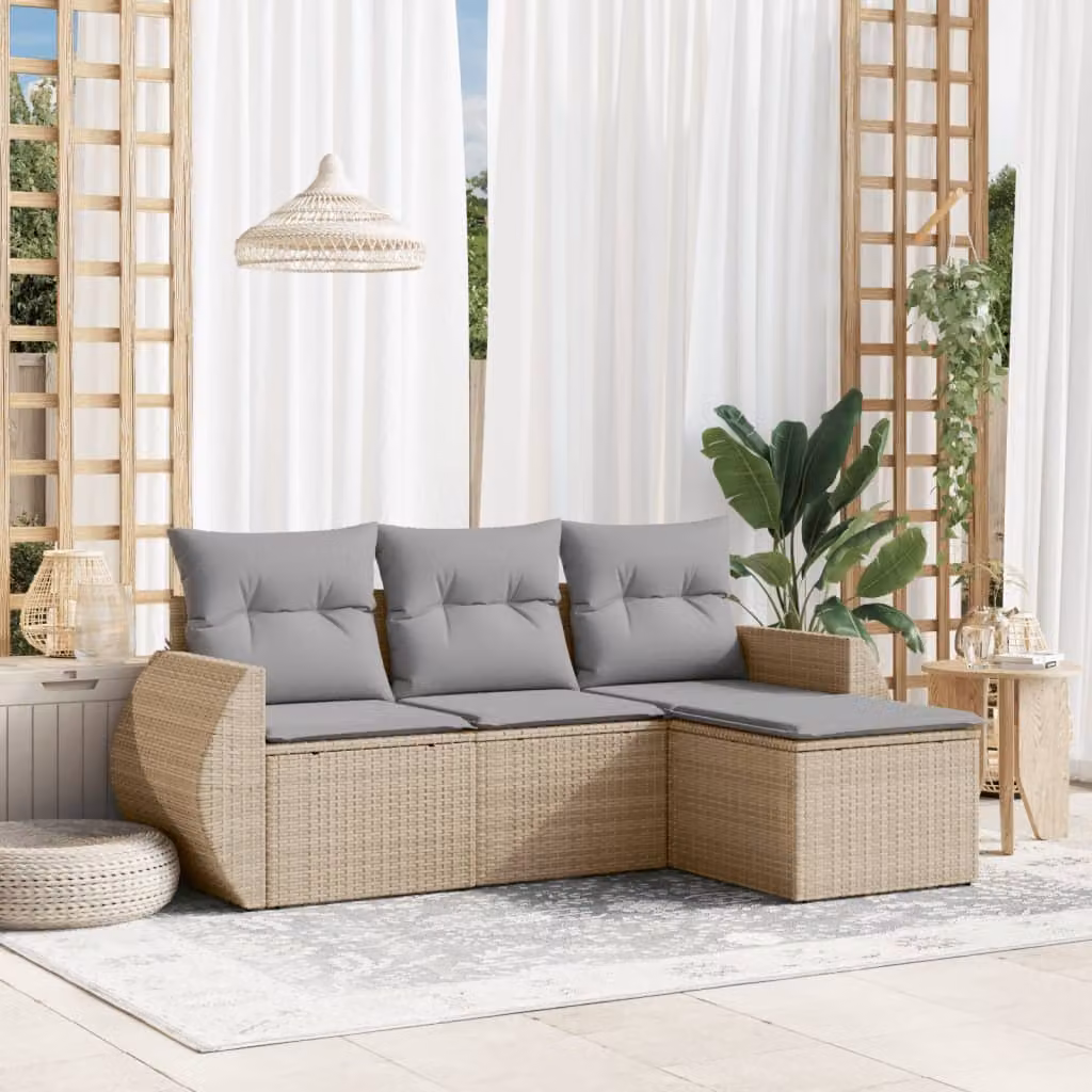 Set Divano da Giardino vidaXL a L con Cuscini Beige in Polyrattan e Metallo – 1