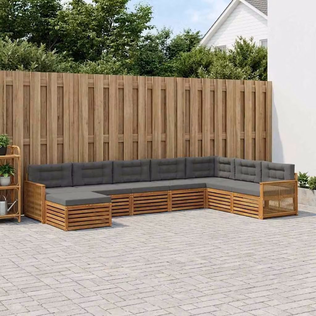 Set di divani da esterno vidaXL 8 pz in legno di acacia con cuscini, colore marrone, beige e antracite