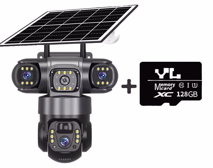 Telecamera per esterni, alimentata a energia solare, visione notturna, 4G, scheda da 128 GB