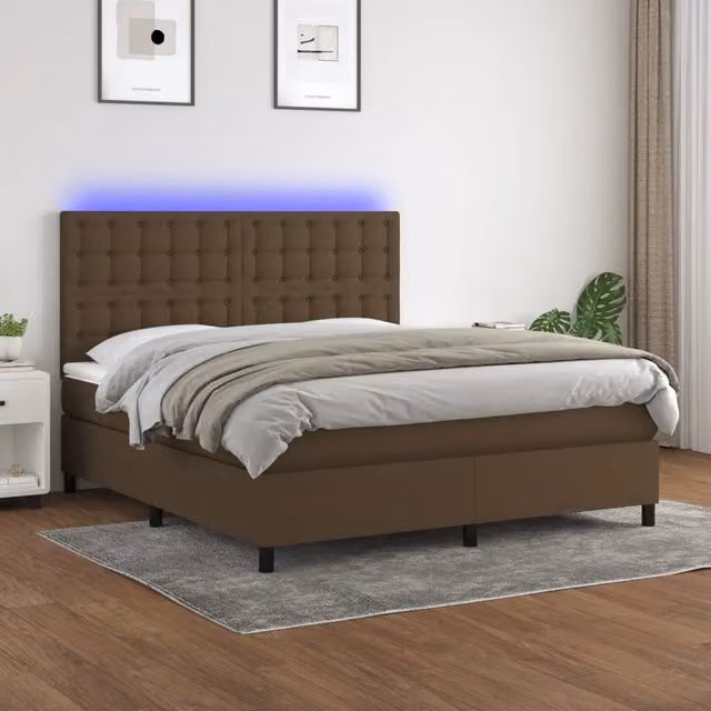 Letto Ibrido con Materasso e Illuminazione LED vidaXL in Tessuto Marrone Scuro L/P: 180 x 200 cm – 1