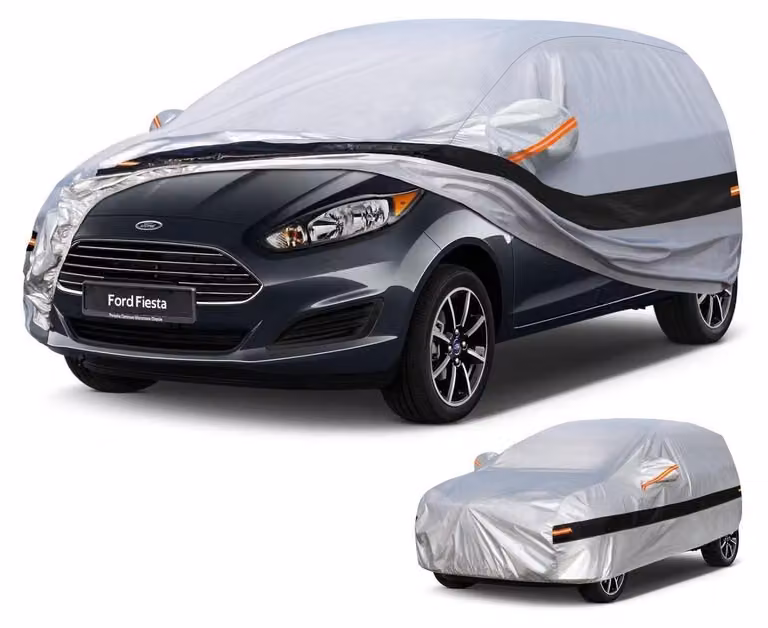 Copertura per auto, 10 strati, impermeabile, per Ford Fiesta (1989-2025), colore argento